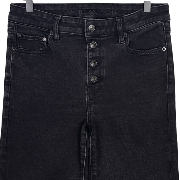 American Eagle Festival Flare Jeans Sz 10 Black High Rise Stretch Denim Western - Picture 2 of 10